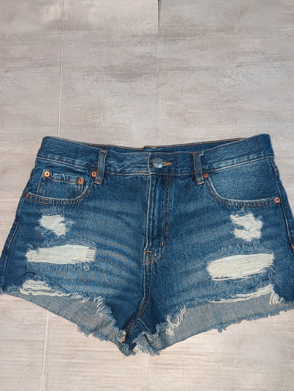 Aeropostale Vintage High Rise Shorty Blue Distressed Denim Shorts